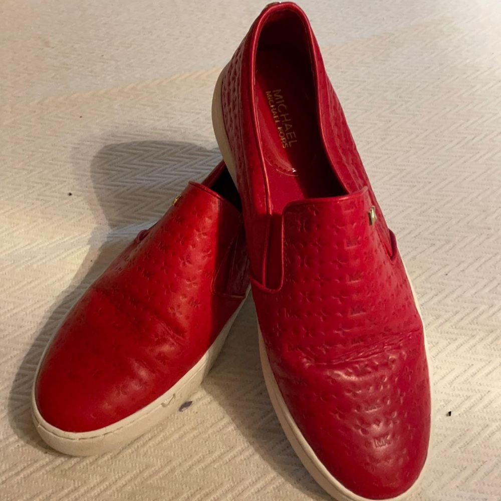 Michael Kors shoes red loafers leather size 7.5 slip on Womens